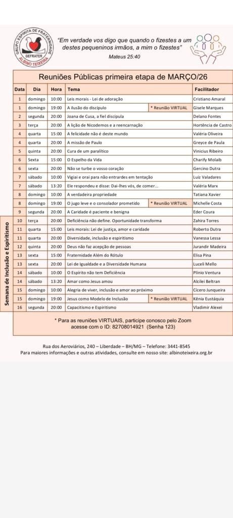 01 à 15/03: Programação de reunião pública